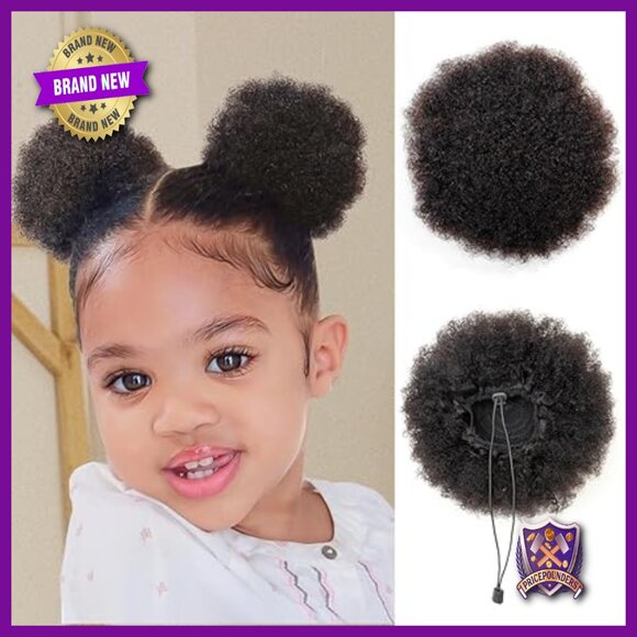Human Hair Afro Puff Ponytail Set, 2PCS, Drawstring Design for Easy Styling